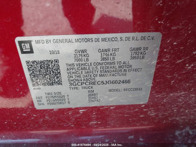 3GCPCREC5JG602466 Chevrolet Silverado 1500 1lt