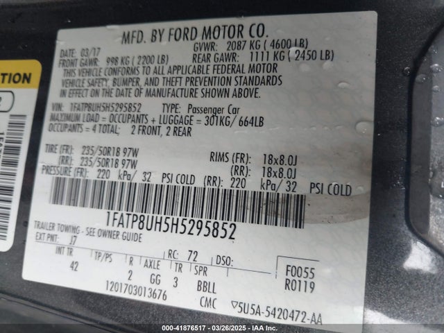 1FATP8UH5H5295852 Ford Mustang Ecoboost Premium