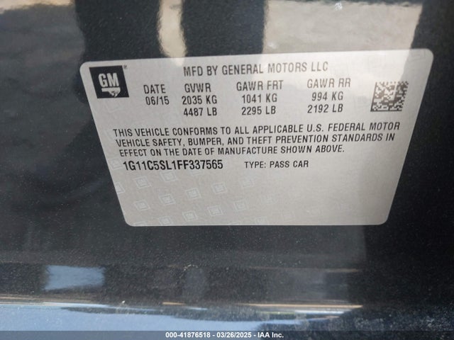 Chevrolet MALIBU 1LT 2015 1G11C5SL1FF337565 Image 9