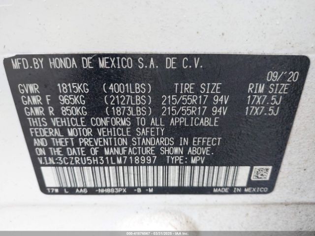 3CZRU5H31LM718997 Honda Hr-v 2wd Lx
