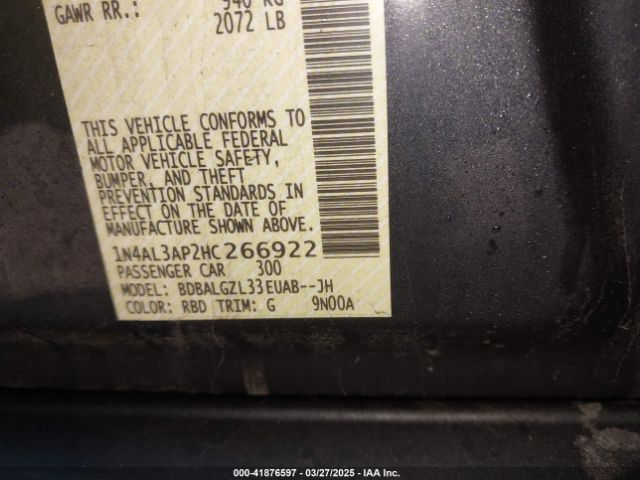 1N4AL3AP2HC266922 Nissan Altima 2.5 S