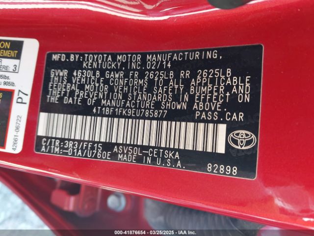 4T1BF1FK9EU785877 Toyota CAMRY SE