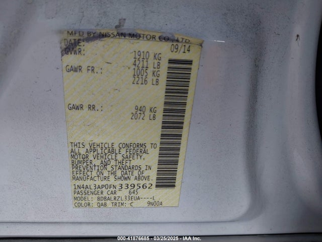 1N4AL3AP0FN339562 Nissan Altima 2.5 Sl