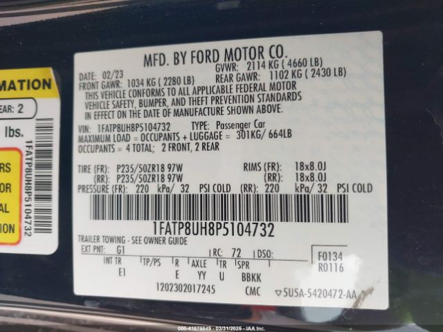 1FATP8UH8P5104732 Ford Mustang Ecoboost Premium