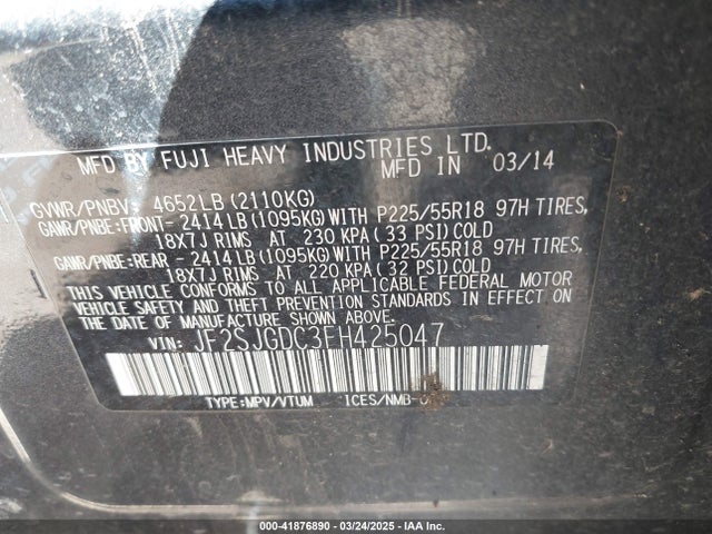 JF2SJGDC3FH425047 Subaru 2.0l turbo u4