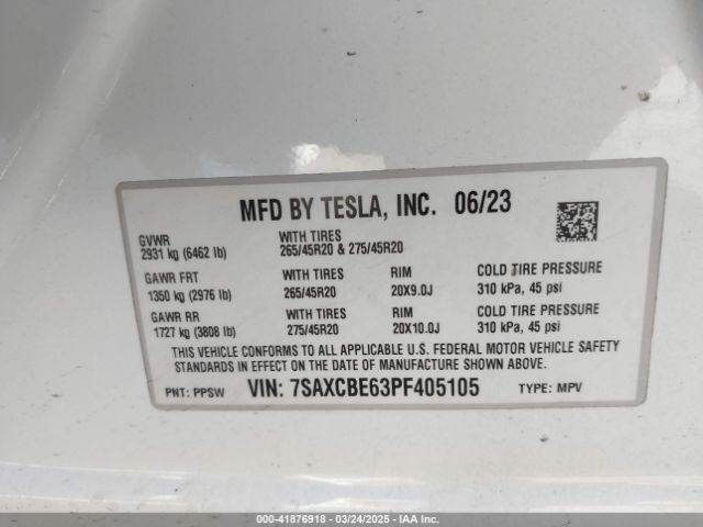 7SAXCBE63PF405105 Tesla Model X Plaid Tri Motor All-wheel Drive