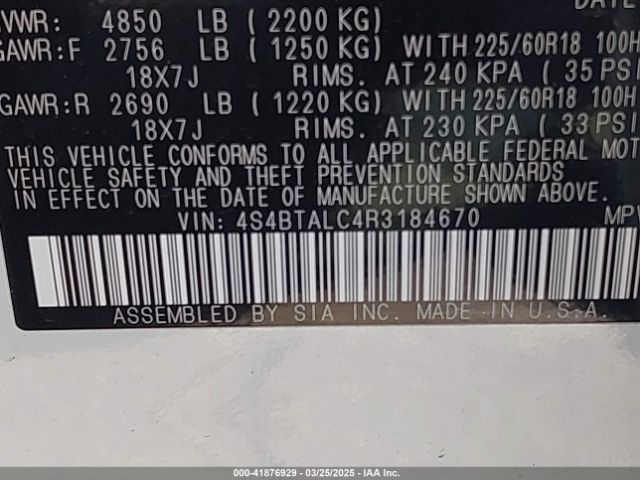 4S4BTALC4R3184670 Subaru Outback Onyx Edition