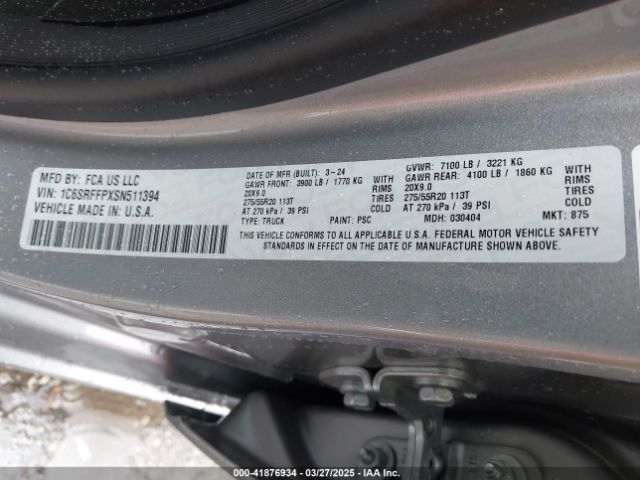 1C6SRFFPXSN511394 RAM 1500 Lone Star  4x4 5'7 Box