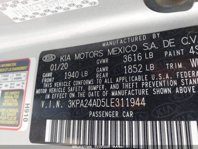 3KPA24AD5LE311944 KIA RIO S