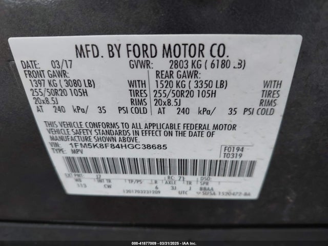 1FM5K8F84HGC38685 Ford 3.5l ti-vct