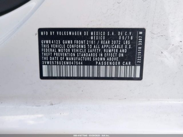 3VWE57BU2KM047544 Volkswagen Jetta 1.4t Sel