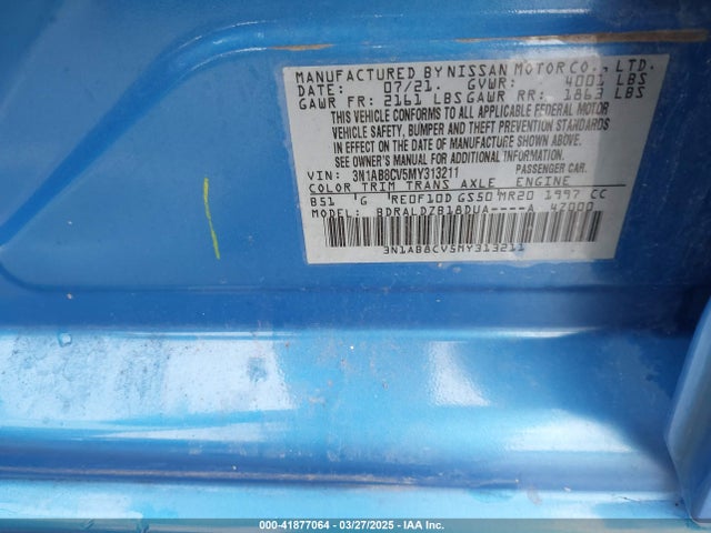 3N1AB8CV5MY313211 Nissan Sentra Sv Xtronic Cvt