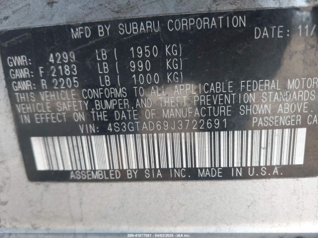 4S3GTAD69J3722691 Subaru Impreza 2.0i Premium