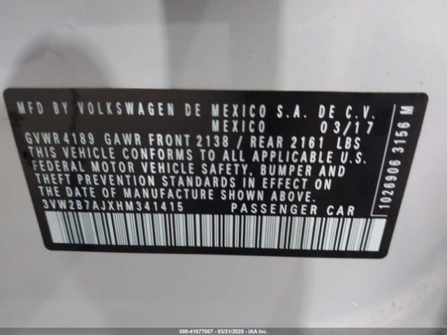 3VW2B7AJXHM341415 Volkswagen Jetta 1.4t S