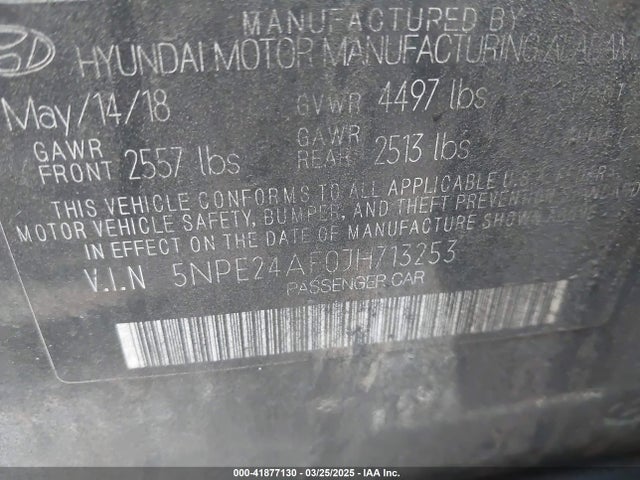 5NPE24AF0JH713253 Hyundai SONATA SE