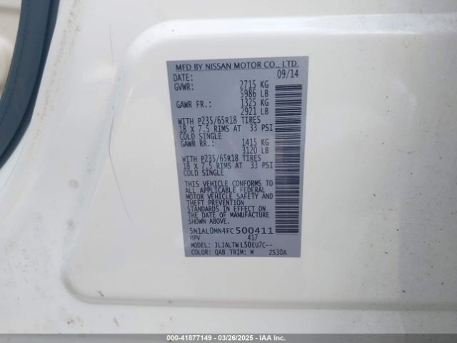 5N1AL0MN4FC500411 Infiniti QX60