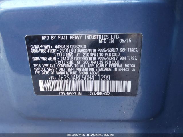 JF2SJARC5GH411299 Subaru Forester 2.5i Limited