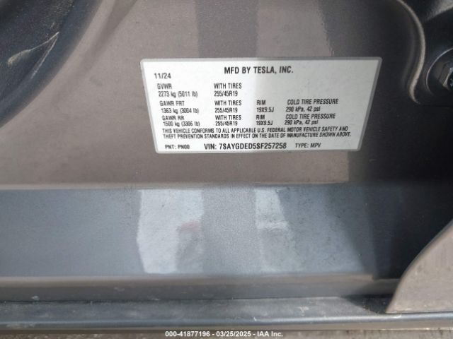 7SAYGDED5SF257258 Tesla Model Y Long Range Dual Motor All-wheel Drive