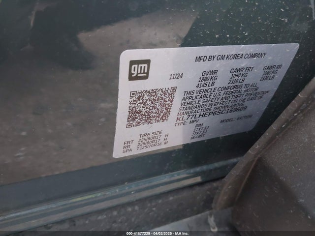 KL77LHEP6SC169609 Chevrolet Trax Fwd Lt