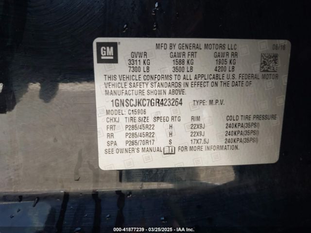 1GNSCJKC7GR423264 Chevrolet Suburban Ltz