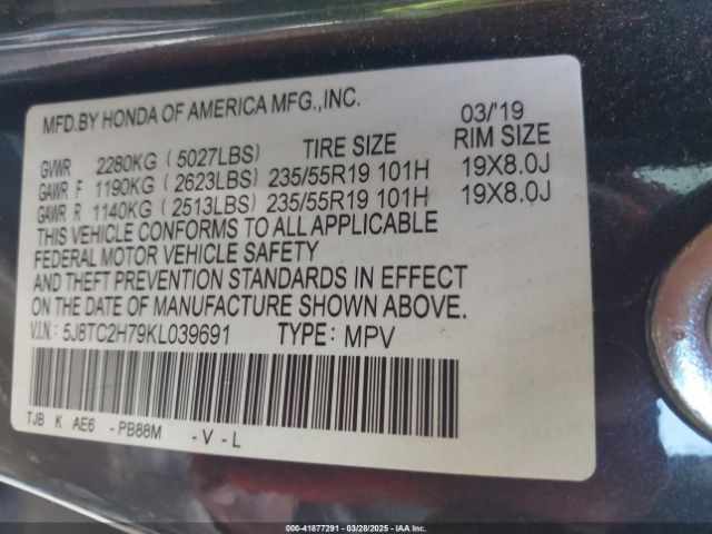 5J8TC2H79KL039691 Acura Rdx Advance Package
