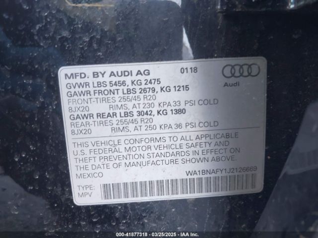 WA1BNAFY1J2126669 Audi Q5 2.0t Premium/2.0t Tech Premium