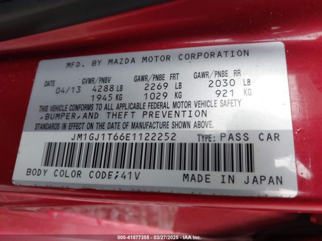 JM1GJ1T66E1122252 Mazda Mazda6 I Touring
