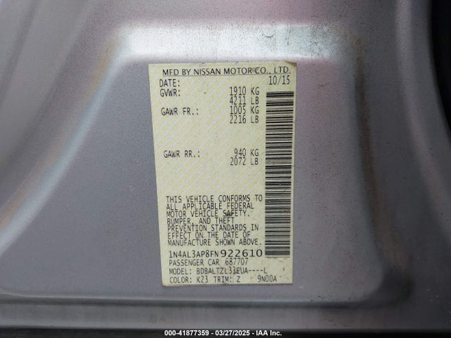 1N4AL3AP8FN922610 Nissan Altima 2.5 Sl