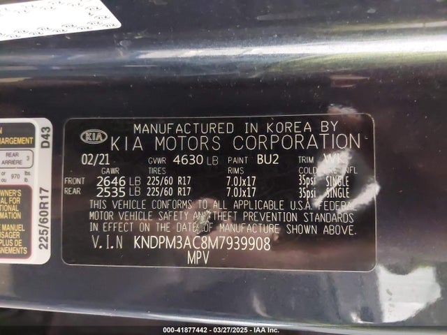 KNDPM3AC8M7939908 KIA Sportage Lx
