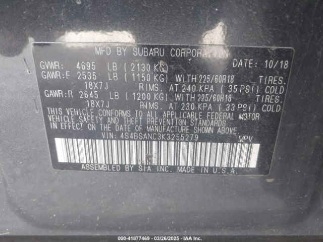 2019 SUBARU OUTBACK 4S4BSANC3K3255279 Photo 8