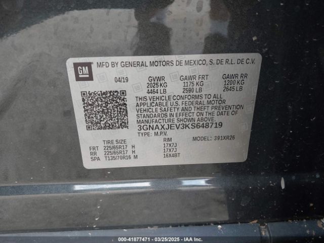 3GNAXJEV3KS648719 Chevrolet EQUINOX LT