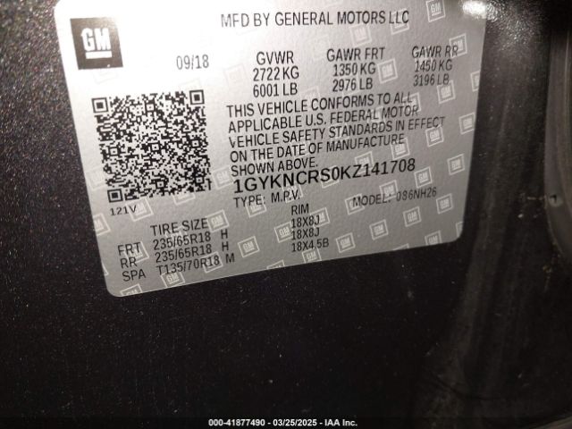 1GYKNCRS0KZ141708 Cadillac XT5 LUXURY