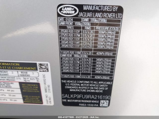 SALKP9FU9RA216190 Land Rover Range Rover P400 Se