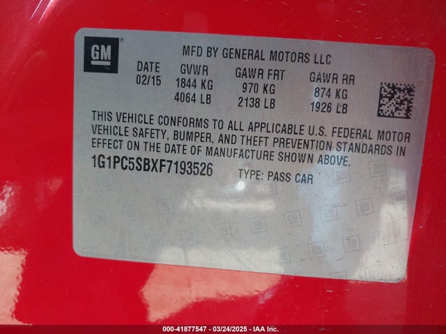 1G1PC5SBXF7193526 Chevrolet Cruze 1lt Auto