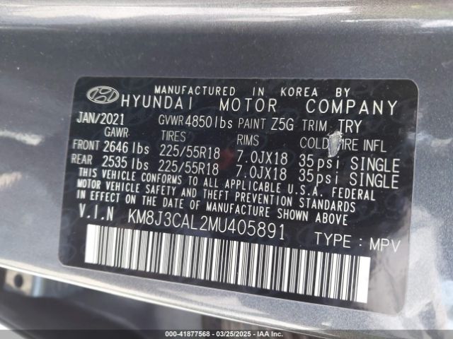 KM8J3CAL2MU405891 Hyundai Tucson Limited