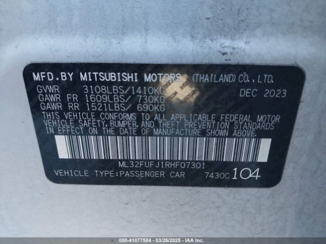 ML32FUFJ1RHF07301 Mitsubishi Mirage G4 Es