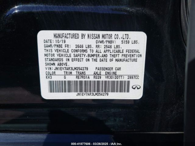 JN1EV7AR3LM254279 Infiniti Q50 Luxe Awd