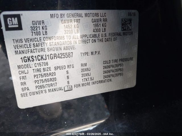 1GKS1CKJ1GR425587 GMC YUKON DENALI