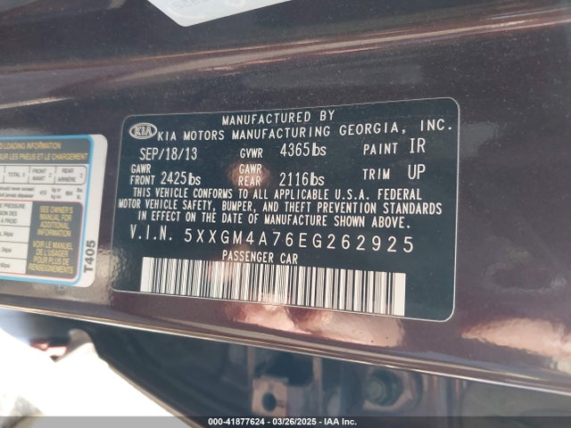 5XXGM4A76EG262925 KIA Optima Lx