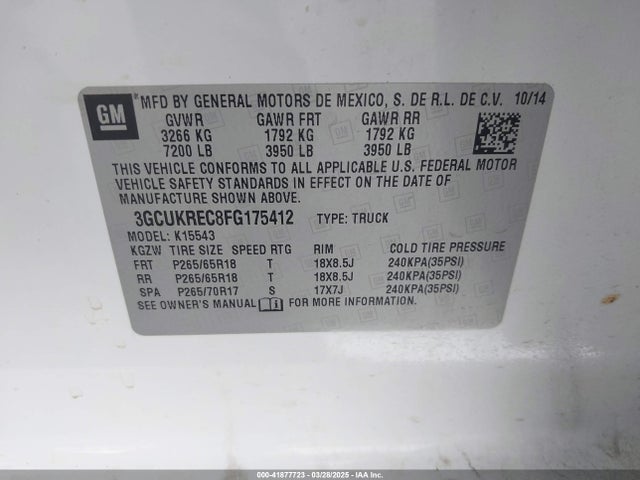 3GCUKREC8FG175412 Chevrolet Silverado 1500 2lt