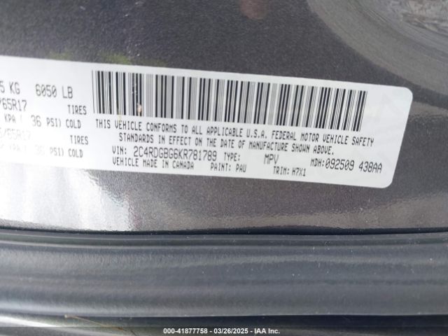 2C4RDGBG6KR781789 Dodge Grand Caravan Se