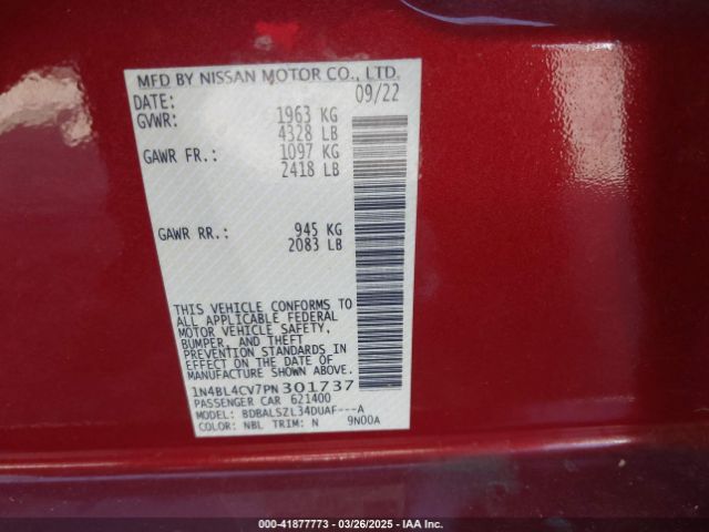 1N4BL4CV7PN301737 Nissan Altima Sr Fwd