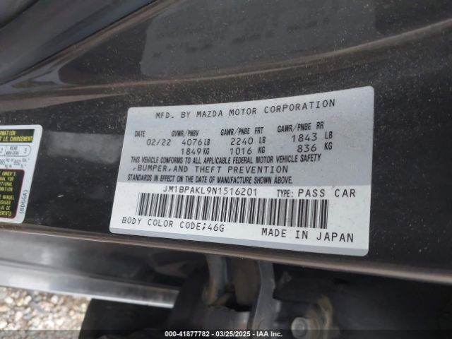JM1BPAKL9N1516201 Mazda Mazda3 Select