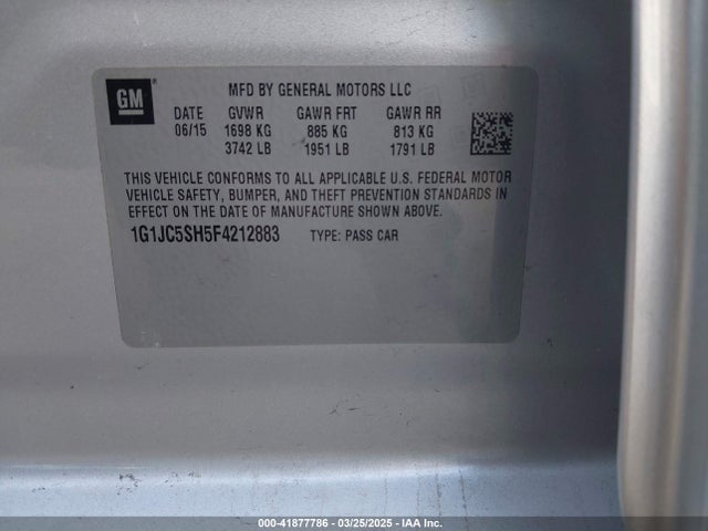 1G1JC5SH5F4212883 Chevrolet Sonic Lt Auto