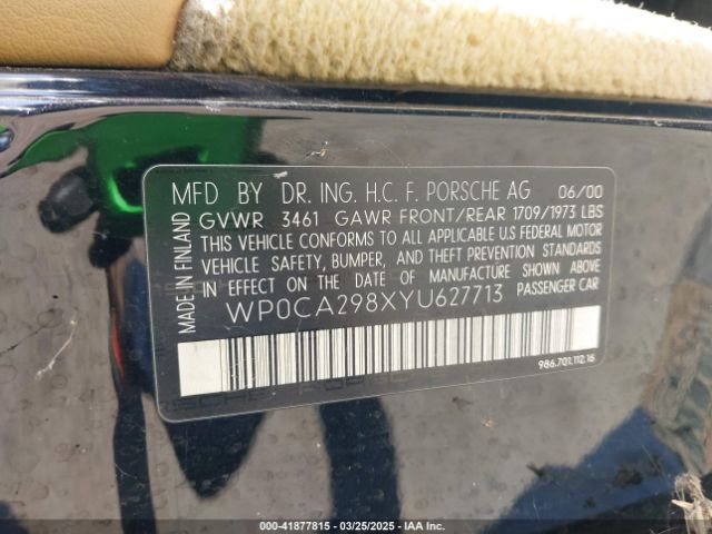 2000 PORSCHE BOXSTER WP0CA298XYU627713 Photo 8