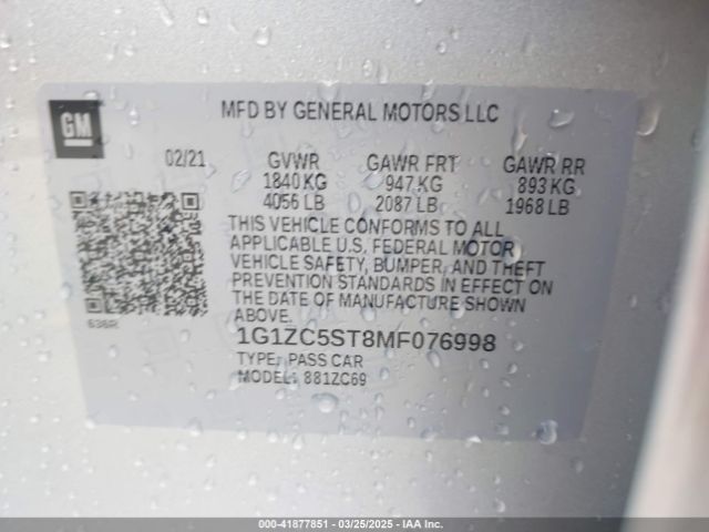 1G1ZC5ST8MF076998 Chevrolet Malibu Fwd 1fl