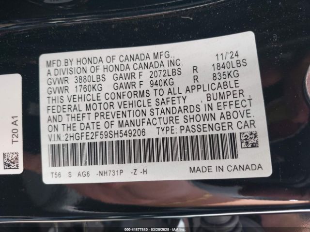 2HGFE2F59SH549206 Honda Civic Sport