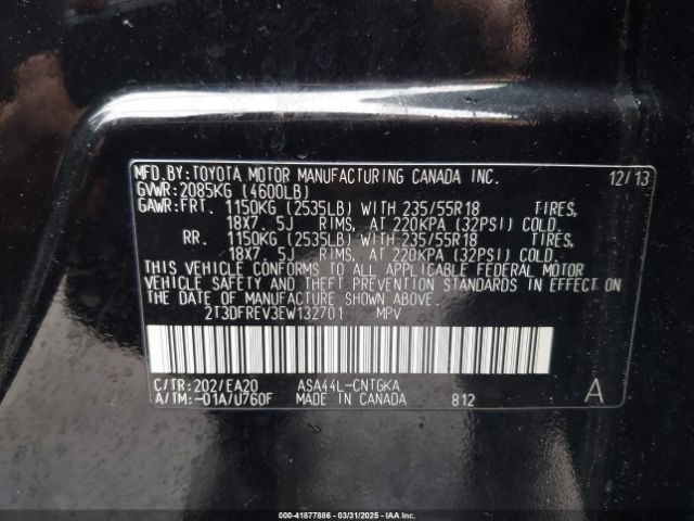 2T3DFREV3EW132701 Toyota Rav4 Limited
