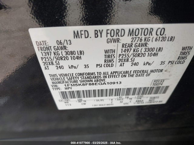 1FM5K8F88EGA10913 Ford Explorer Limited