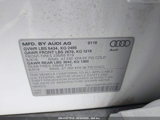 WA1CNAFY5K2057135 Audi Q5 45 Premium